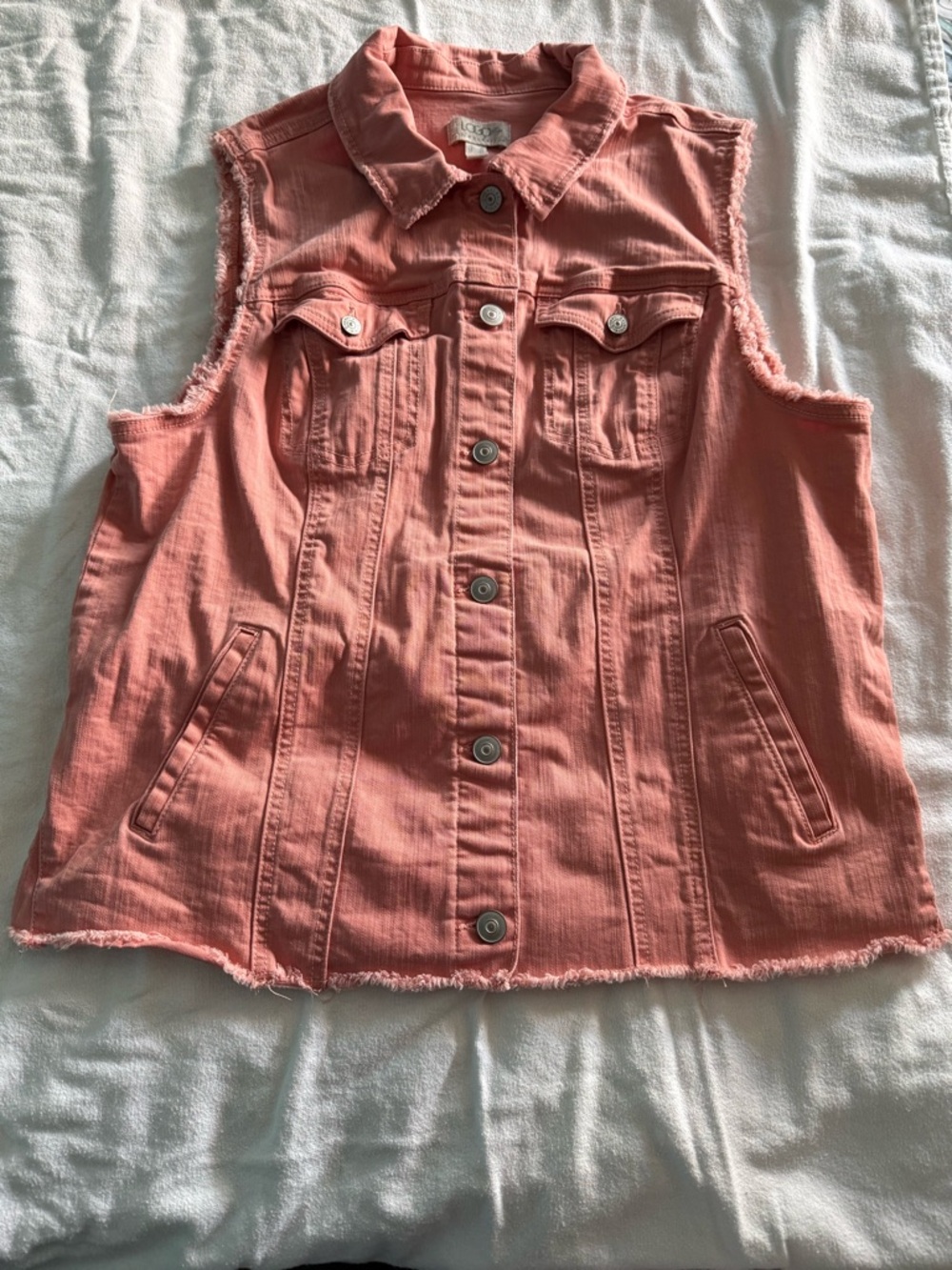 Sleeveless Denim Vest in Coral Pink by LOGO